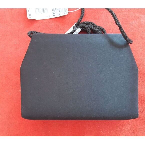 Vintage 90s Black Evening Bag Rhinestone Fan Purse Handbag Deco Prom - Picture 3 of 4